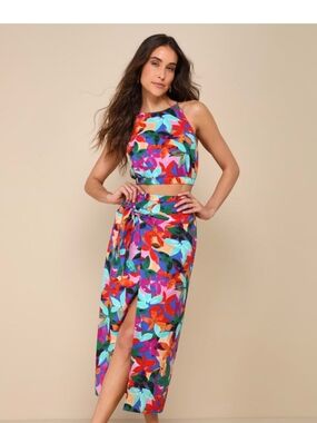 Lulu's Multicolor Floral Maxi Dress with Crop Top